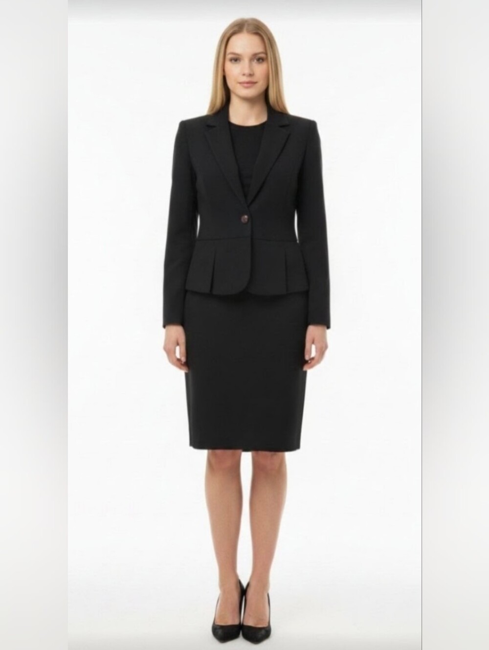 NWOT! K.C. SPENCER, NY! MUTED STEEL GRAY BLUE STRETCH LIGHTWEIGHT SKIRT SUIT! 10